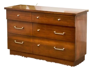 Mid-Century Modern Walnut 6-Drawer Dresser With Chrome Pulls