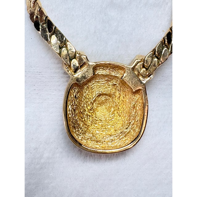 1970s Christian Dior 1970s Gold‑Tone Necklace With Black Enamel & Crystal Pendant For Sale - Image 5 of 8