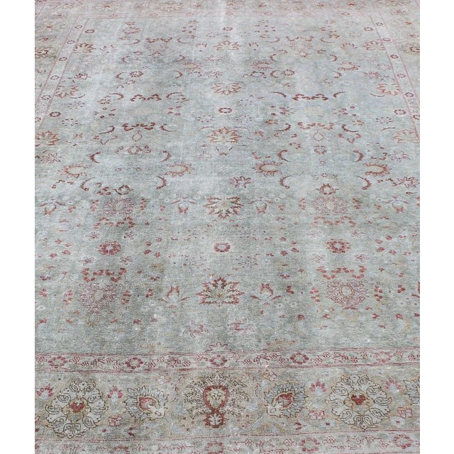 Antique Persian Tabriz Rug With Floral Design in Pale Blue 7'9 X 11'3 For Sale - Image 4 of 13