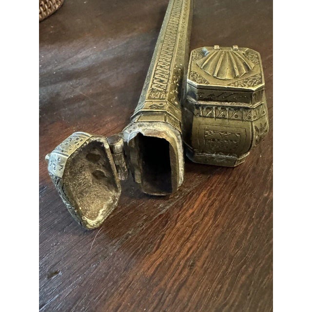 9.5" Antique Ottoman Empire Engraved Bronze Qalamdan Pen Case Inkwell For Sale In Minneapolis - Image 6 of 12