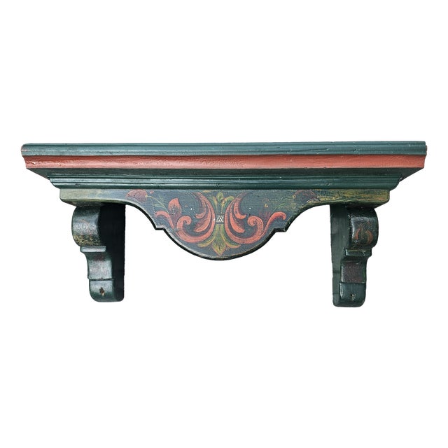 Painted Wood Shelf with Coat Rack For Sale