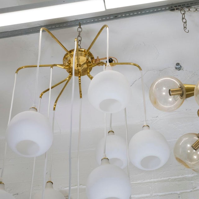 Brass Suspended Glass Shade Chandelier For Sale - Image 9 of 9