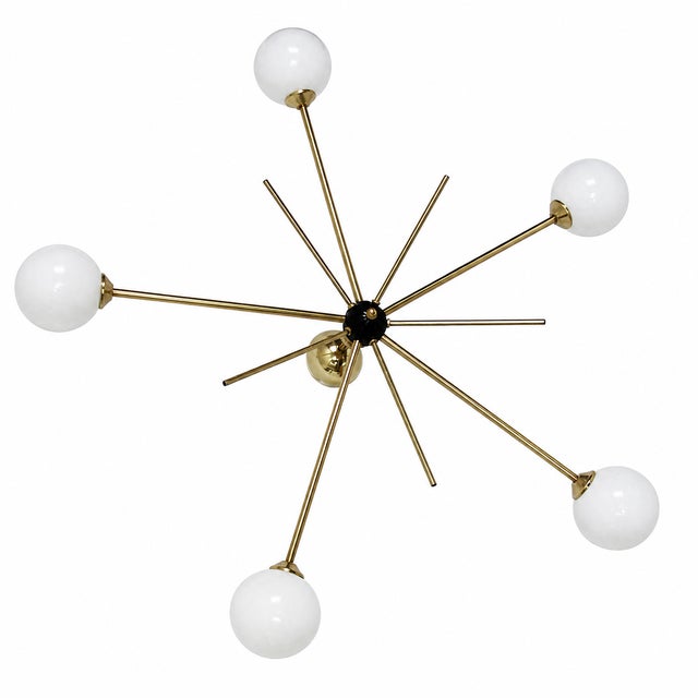 Metal Brass and Glass Chandelier from Stilnovo, 1960s For Sale - Image 7 of 7