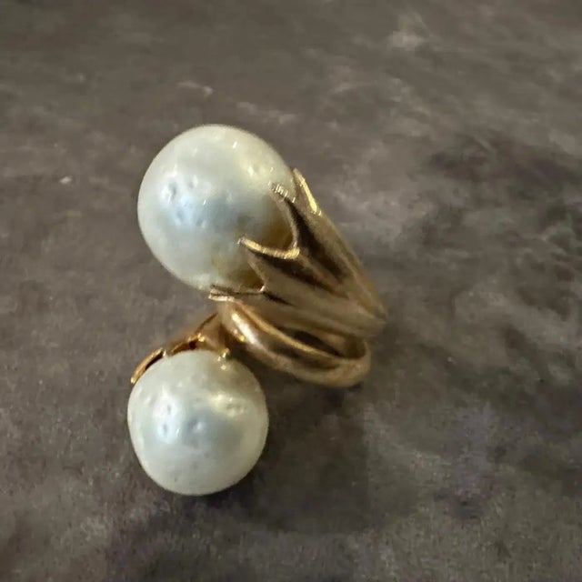 Exquisite Gilded Sterling Silver and Natural Pearl Italian Ring This hand-crafted, sculptured ring from the 21st century...