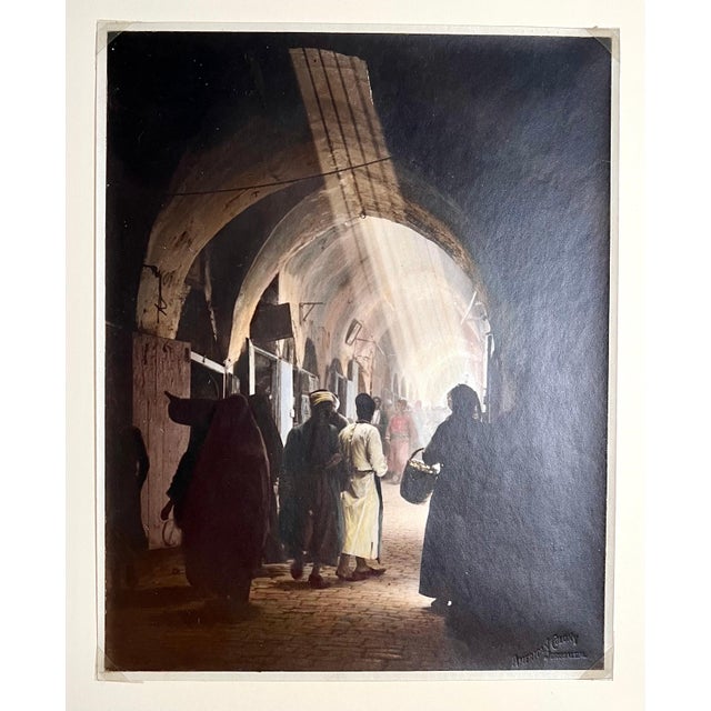 American Colony Jerusalem, Vintage Large Albumen Photo Jerusalem Photograph American Colony Old City Market, 1890-1920 For Sale