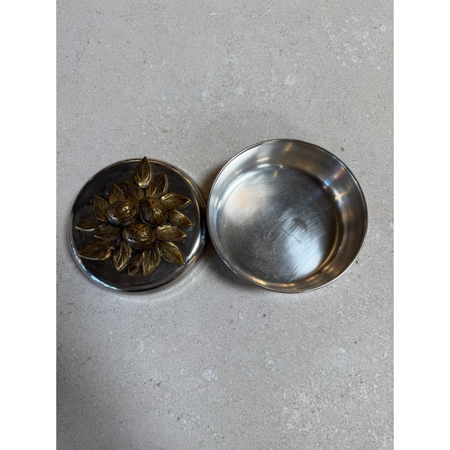 Metal Vintage Brass Lemon Lid Box on Chrome Base For Sale - Image 7 of 8