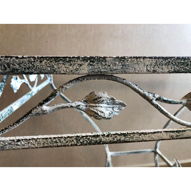 Salterini Mid Century Vintage Salterini Wrought Iron Side Table Base –Intricate Leaf & Vine Design at Base Decorative Detail, Attrbuted For Sale - Image 4 of 5