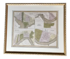 1838 Antique Five American Cities as Ordered by Congress Framed Aquatint Print