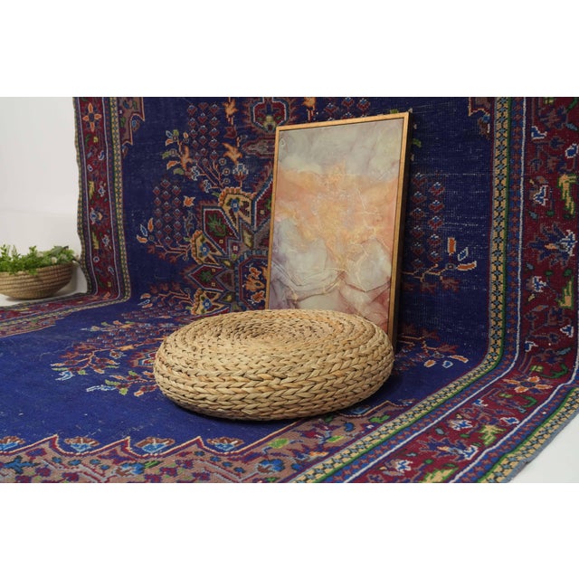 1970s Vintage Turkish Handmade Wool Cotton Blue Area Rug For Sale - Image 10 of 12