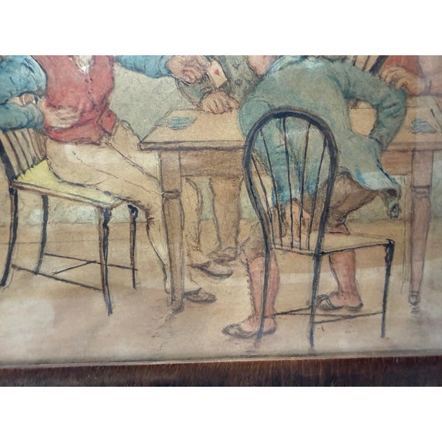 Antique 19th Century Original Men Playing Cards at Table Watercolor Painting For Sale In New York - Image 6 of 12