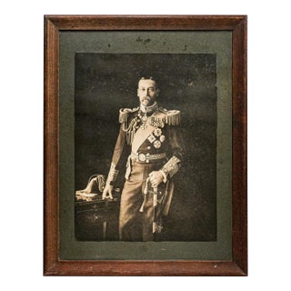 Large Antique British King George v Coronation Portrait Photograph Framed For Sale