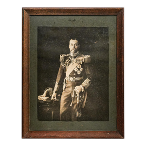 Large Antique British King George v Coronation Portrait Photograph Framed