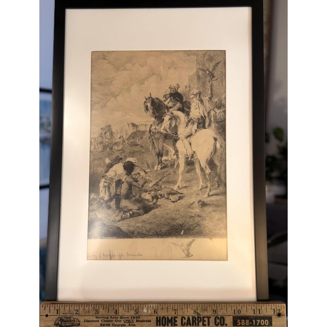 Antique Etching by French Artist Louis Monziès After Eugene Fromentin - Orientalist Falconry Equestrian For Sale - Image 4 of 17