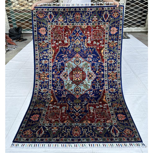 Royal Blue Karachoph Kazak Medallion Hand-Knotted Wool Rug - 3'11" X 6'0" For Sale - Image 6 of 12