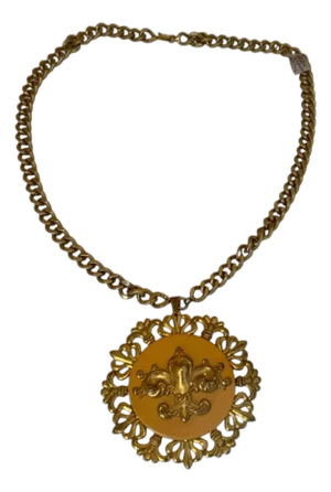 1950s Miriam Haskell Butterscotch Fleur De Lis Bakelite Pendant Necklace