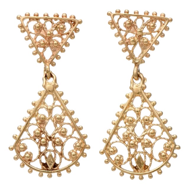 14KY Filigree Beaded Dangle Earrings, 2 pieces For Sale