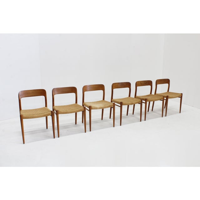 Vintage Model 75 Dining Chairs in Papercord attributed to Niels Otto Møller for J.L. Møllers, 1960s, Set of 6 For Sale - Image 12 of 12