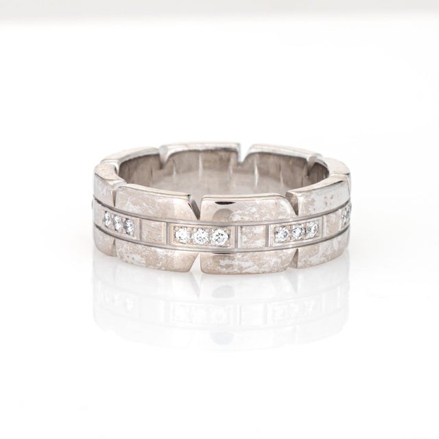Modern 90s Cartier Tank Francaise Ring Eu 50 Sz 5.25 Band 18k White Gold Signed Jewelry For Sale - Image 3 of 7