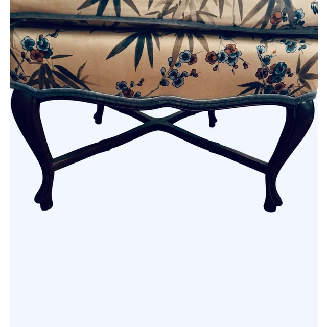 Pair of Vintage Century Furniture Chinoiserie Bergère Wing Chairs With Bird & Bamboo Upholstery For Sale - Image 10 of 10