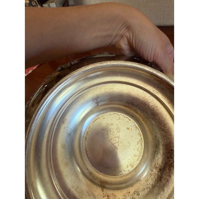 Vintage Silver Plated Copper Pedestal Bowl For Sale - Image 4 of 5