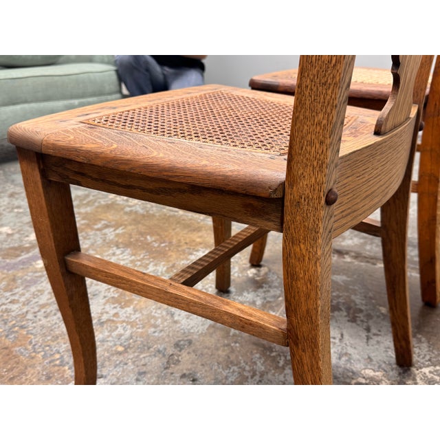 Limbert Style Oak Cane Side Chairs, Vintage Pair For Sale - Image 11 of 12