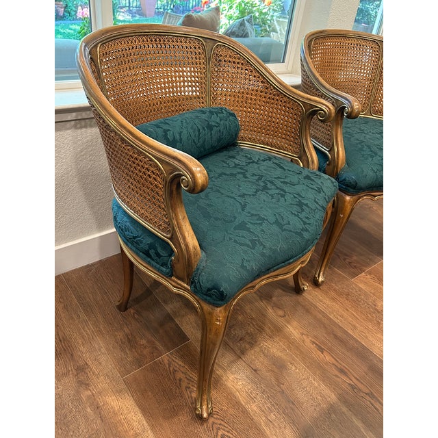 Green Elegant Pair of Vintage Karges French Style Cane Back Armchairs For Sale - Image 8 of 10