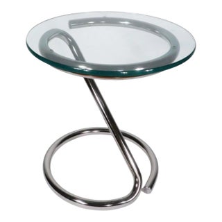 Mid Century Space Age Chrome Base Glass Top Table C. 1960/70's For Sale