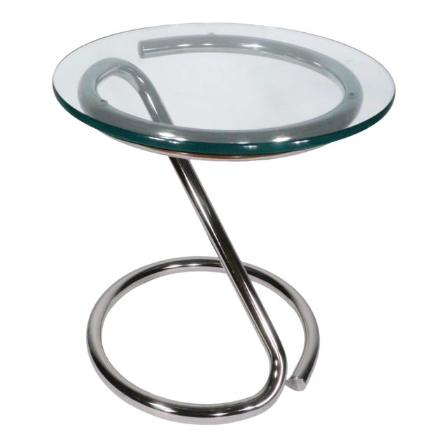 Mid Century Space Age Chrome Base Glass Top Table C. 1960/70's For Sale