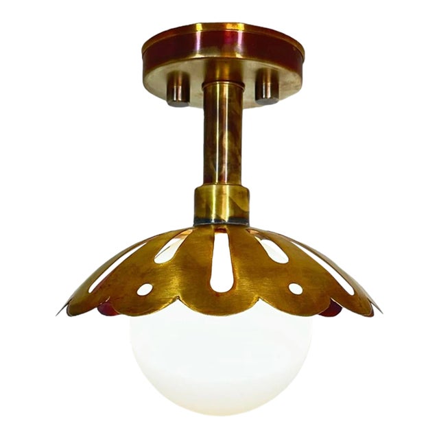 Handmade Modern Pure Raw Brass Sputnik 1 Light Flush Mount Pendant For Sale
