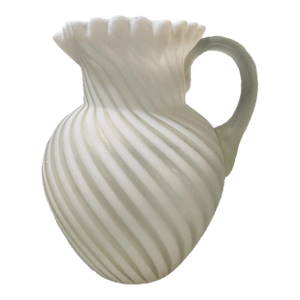 Antique Swirled Satin Finish Art Glass Ruffled Rim Pitcher