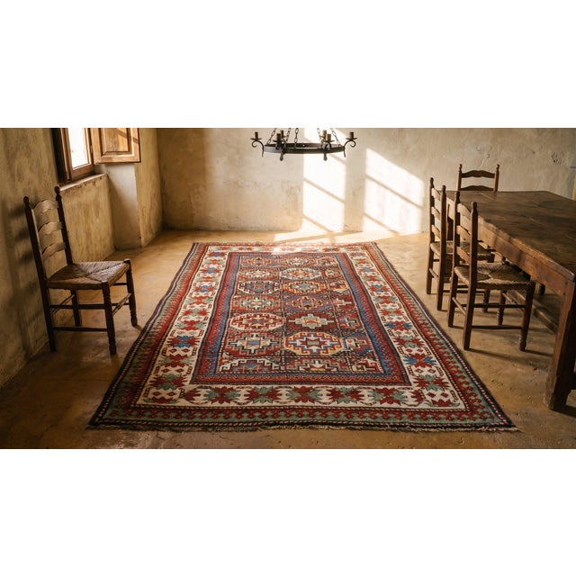 Rustic Tribal Geometric Design Antique 19th Century Caucasian Kazak Carpet For Sale - Image 15 of 17