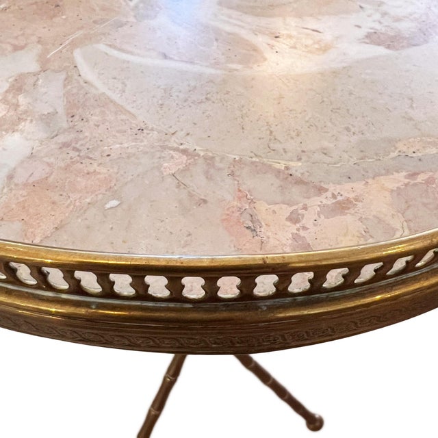 Mid-Century Modern Mid-Century Brass and Marble Faux Bamboo Tripod Side Tables, France, 1950s, Set of 2 For Sale - Image 3 of 7