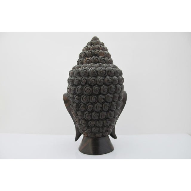 Finely Hand Carved Wood Balinese Buddha Head Meditation Figure Statue For Sale - Image 4 of 8