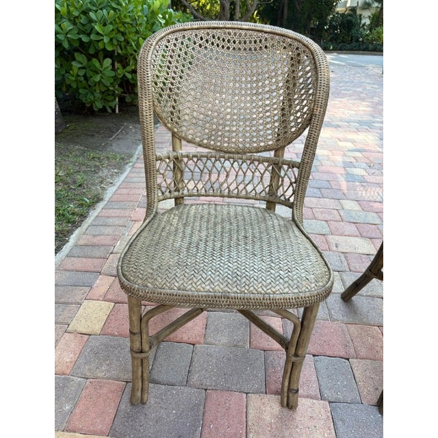 6 Palecek dining chairs. Antigue, cane, grey. Used, colors have faded/changed. Some chairs faded differently than others...