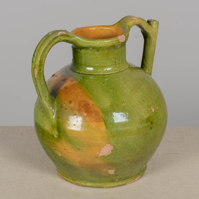 19th Century 19th Century French Green Yellow Glazed Water Jug, Orjol For Sale - Image 5 of 12