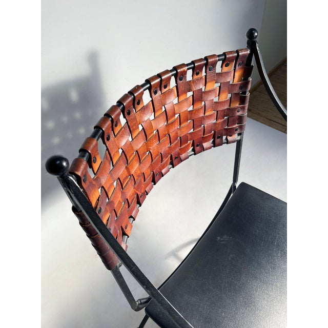 Shaver Howard Vintage Arthur Umanoff Scroll Arm Chairs with Leather Strapping - Set of 4 For Sale - Image 4 of 5