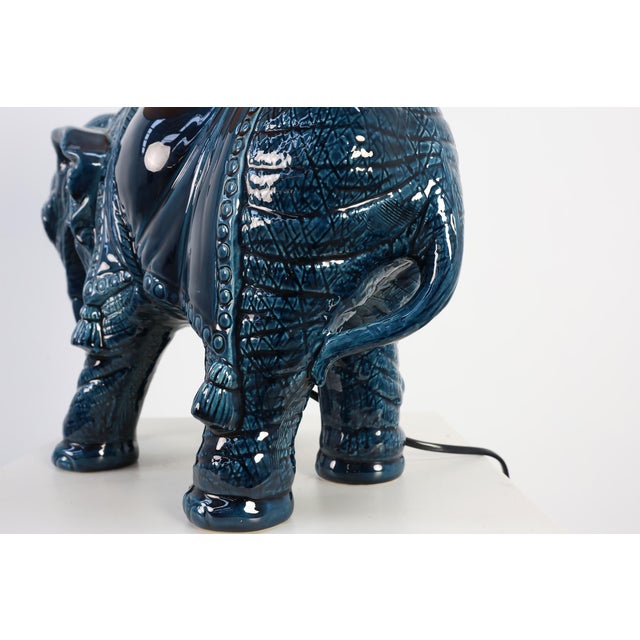 Hollywood Regency Blue Elephant Ceramic Table Lamp, Belgium, 1970s For Sale - Image 9 of 12