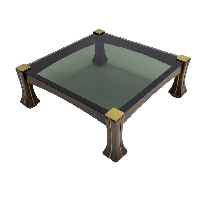 Mid-Century Modern Italian Walnut and Brass Coffee Table, 1970s For Sale