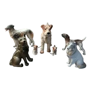 Vintage Porcelain Dog Figurines, Made in Japan- Lot of 5