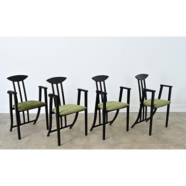 Black Late 20th Century Italian Vintage Set of Four Ebonized Upholstered Armchairs For Sale - Image 8 of 13