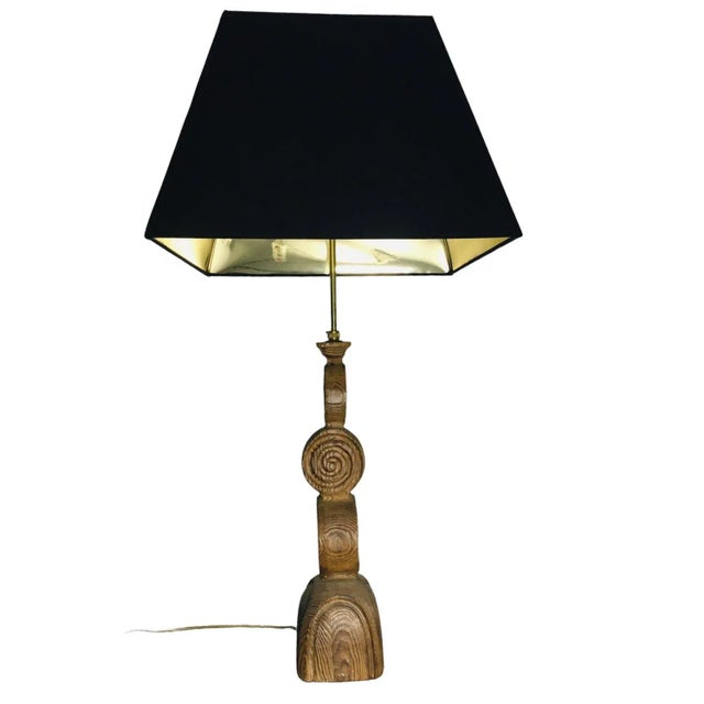 Modern Table Lamp with Carved Wooden Lamp Body For Sale - Image 3 of 11