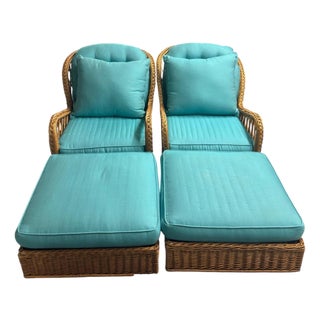 2 McGuire Wicker Chairs With Ottoman For Sale
