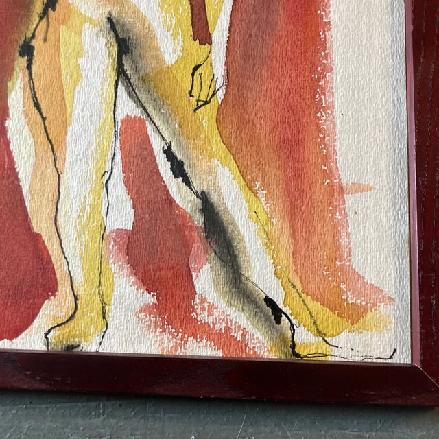 Abstract 1970’s Original Female Nude Abstract Watercolor Painting Framed For Sale - Image 3 of 4