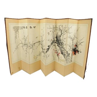 Mid 20th Century Chinoiserie Japanese Cherry Blossom Byobu 8 Panel Folding Screen Room Divider For Sale
