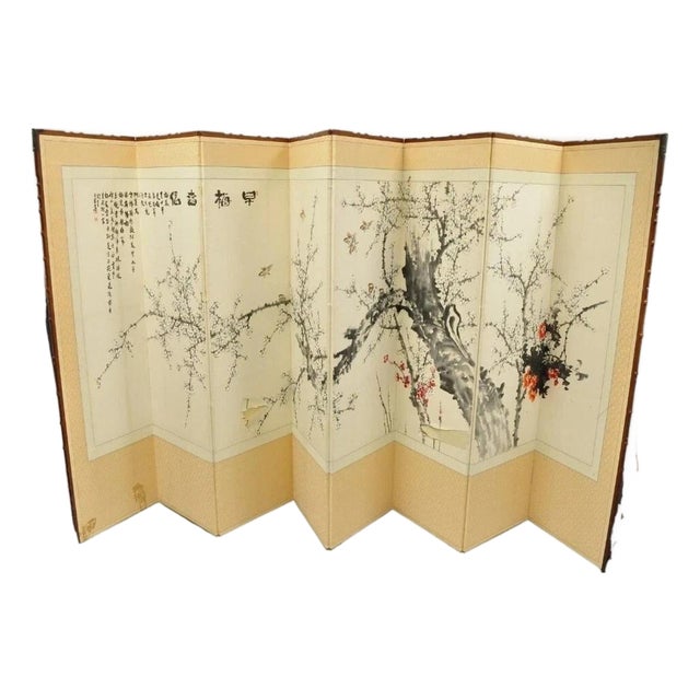 Mid 20th Century Chinoiserie Japanese Cherry Blossom Byobu 8 Panel Folding Screen Room Divider For Sale