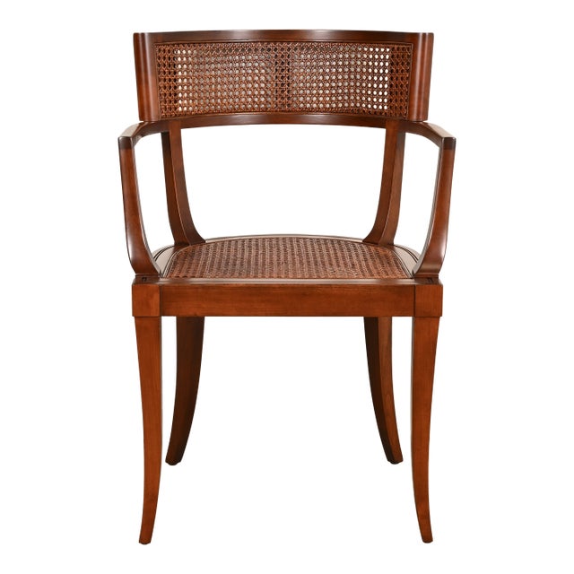 Michael Taylor for Baker Furniture Klismos Cherry Wood and Cane Armchair, Newly Refinished For Sale