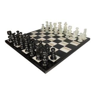 Vintage White and Black Marble Chess Set- 33 Pieces For Sale