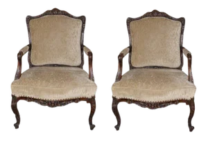 19th C. French Walnut Arm Chairs - a Pair