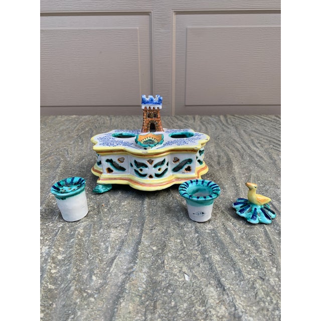 Early 20th Century Italian Provincial Deruta Hand Painted Allegorical Faience Inkwell For Sale - Image 11 of 12