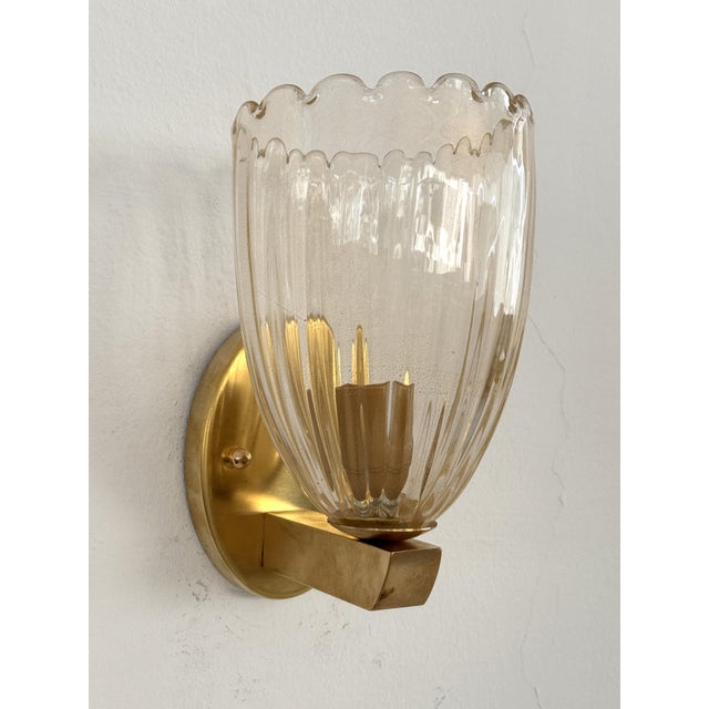 Art Deco Italian Brass and Murano Glass Wall Lights, 1990s, Set of 2 For Sale - Image 4 of 14